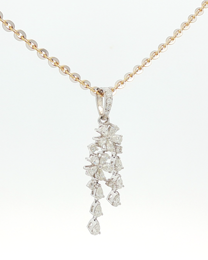 White Gold Floral Diamond Drop Pendant Necklace