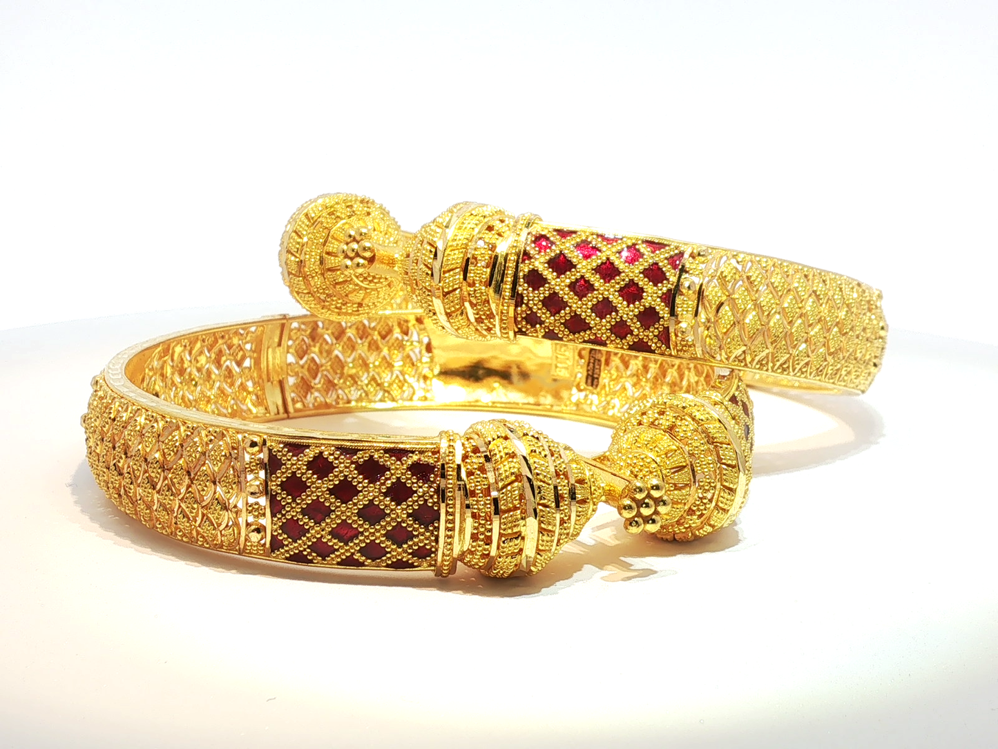 22kt Gold Bangles with Red Mina work