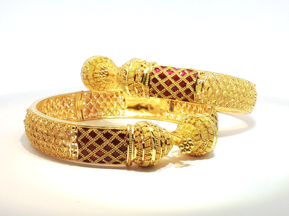22kt Gold Bangles with Red Mina work