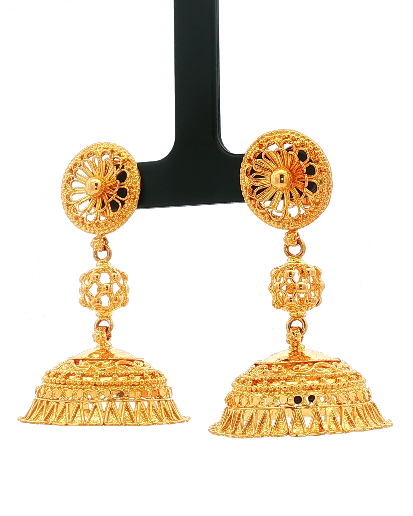 Traditional Yellow Gold Filigree Jhumka Dangle Earrings