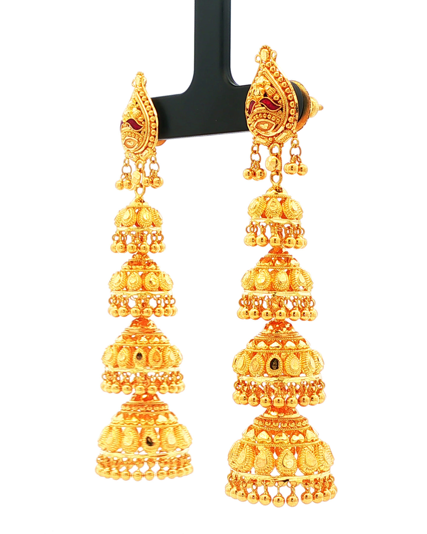 Yellow Gold Multi-Tiered Traditional Jhumka Dangle Earrings
