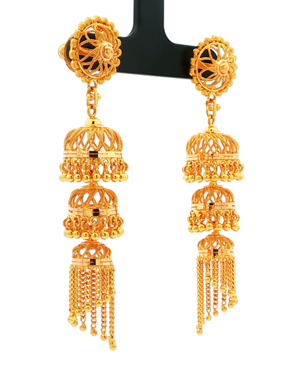 Yellow Gold Multi-Tiered Filigree Dangle Earrings