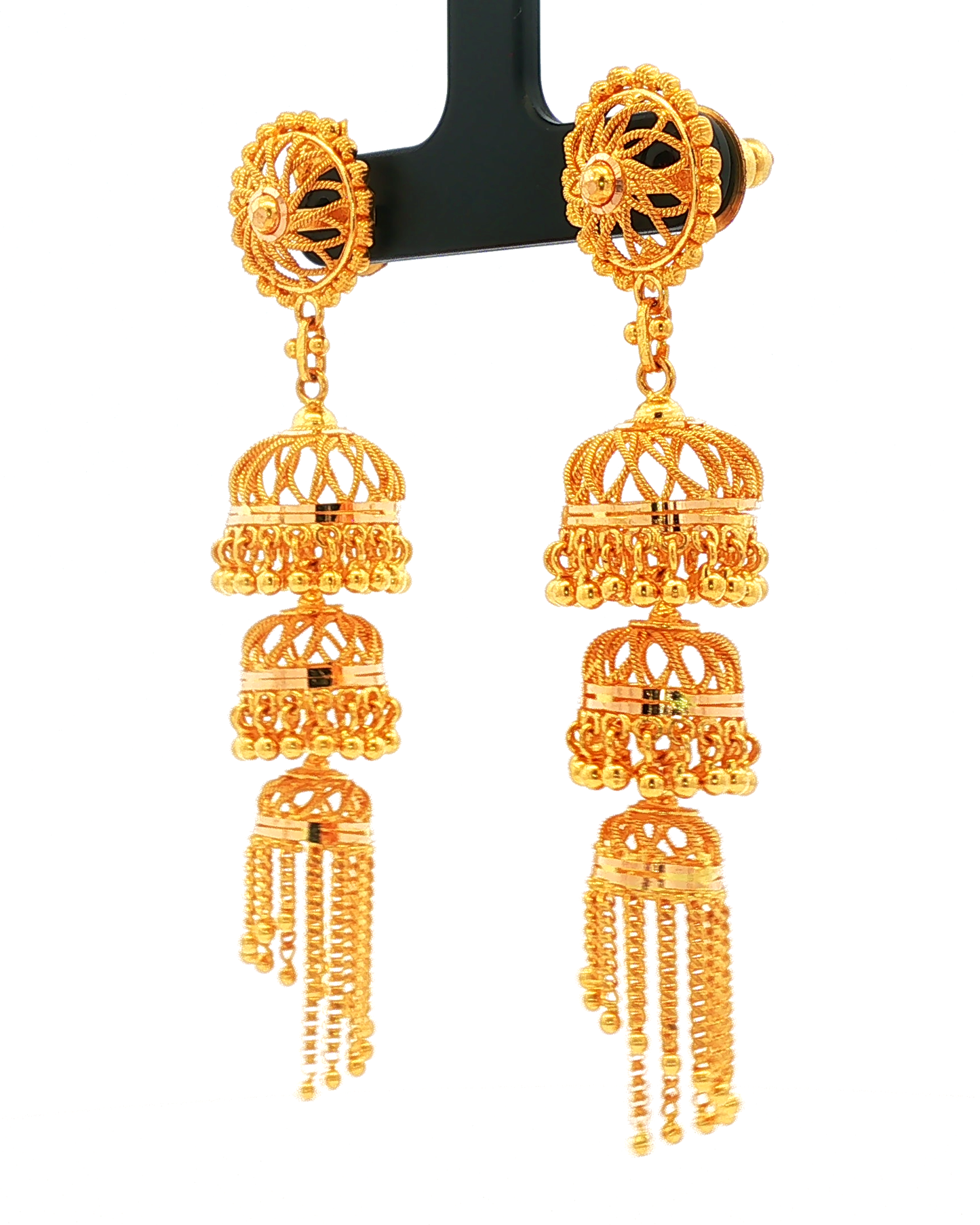 Yellow Gold Multi-Tiered Filigree Dangle Earrings