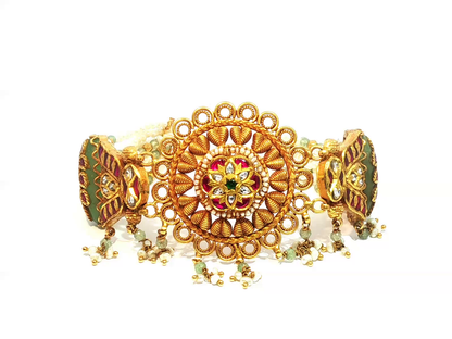 Yellow Gold Mandala Choker Necklace with Red Rubies
