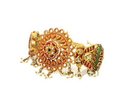 Yellow Gold Mandala Choker Necklace with Red Rubies