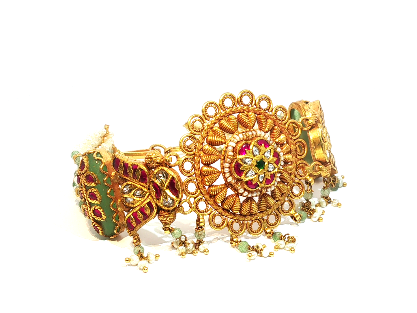 Yellow Gold Mandala Choker Necklace with Red Rubies