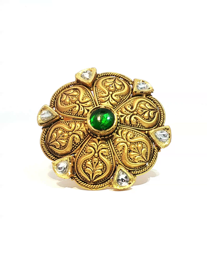 Ornate Floral antique Cocktail Ring in 22KT Gold