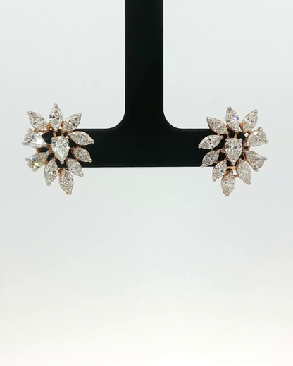 Marquise and Pear Diamond Cluster Earrings — White Gold