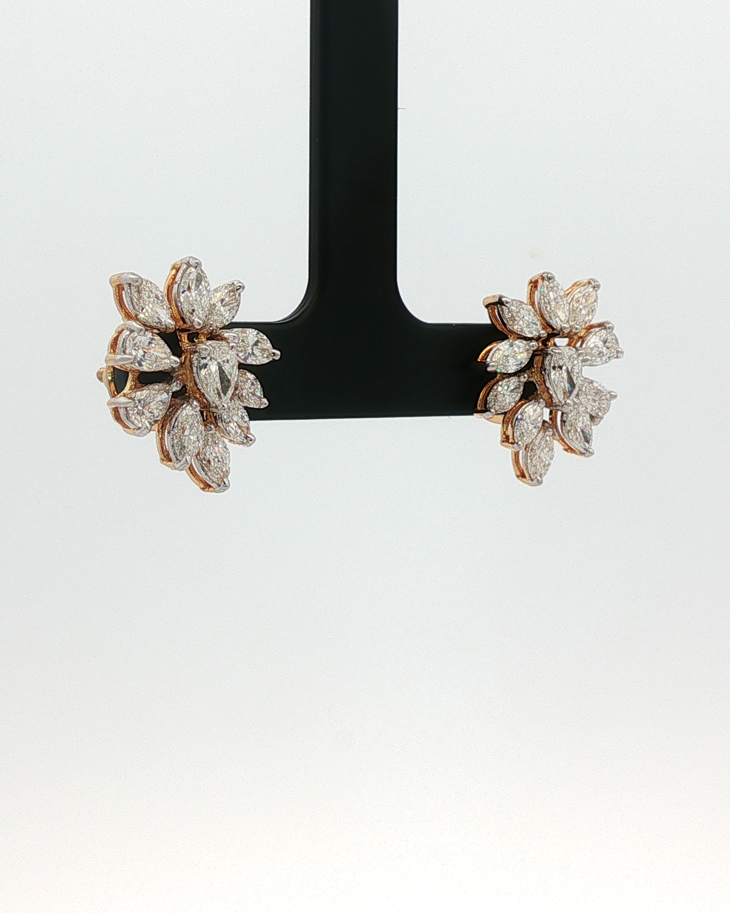 Marquise and Pear Diamond Cluster Earrings — White Gold