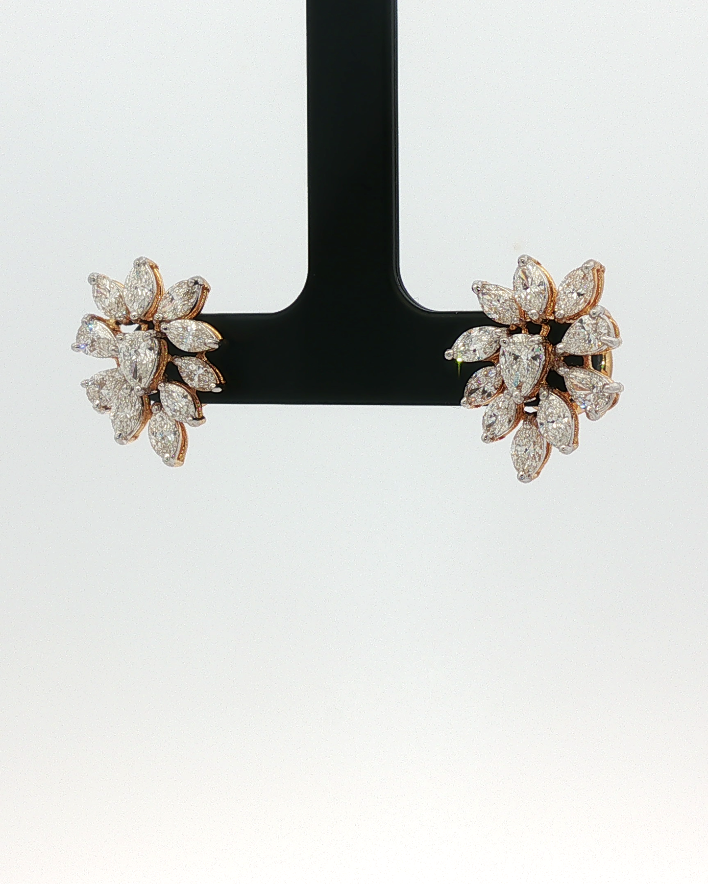 Marquise and Pear Diamond Cluster Earrings — White Gold