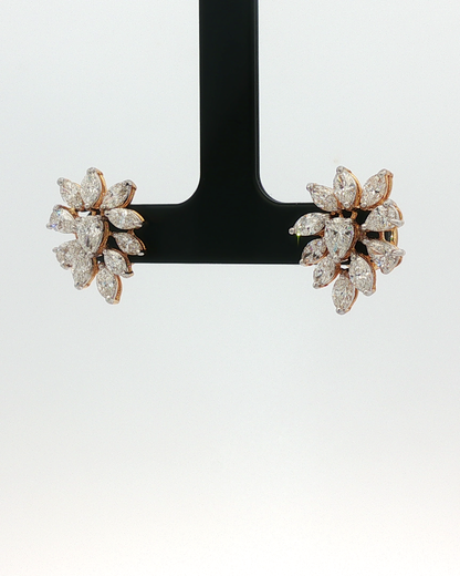 Marquise and Pear Diamond Cluster Earrings — White Gold