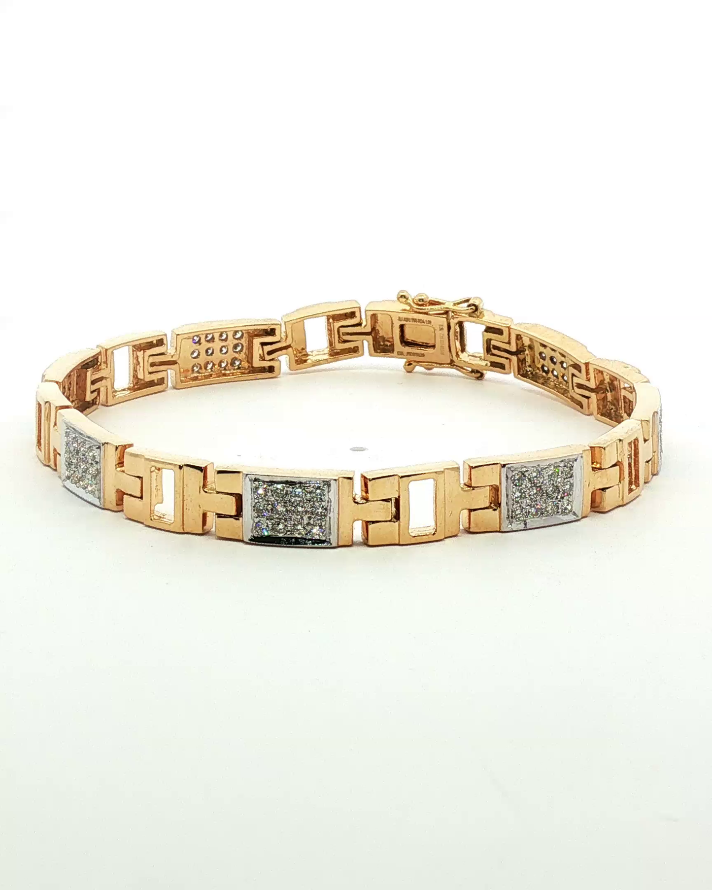 Geometric Yellow Gold and Diamond Link Bracelet