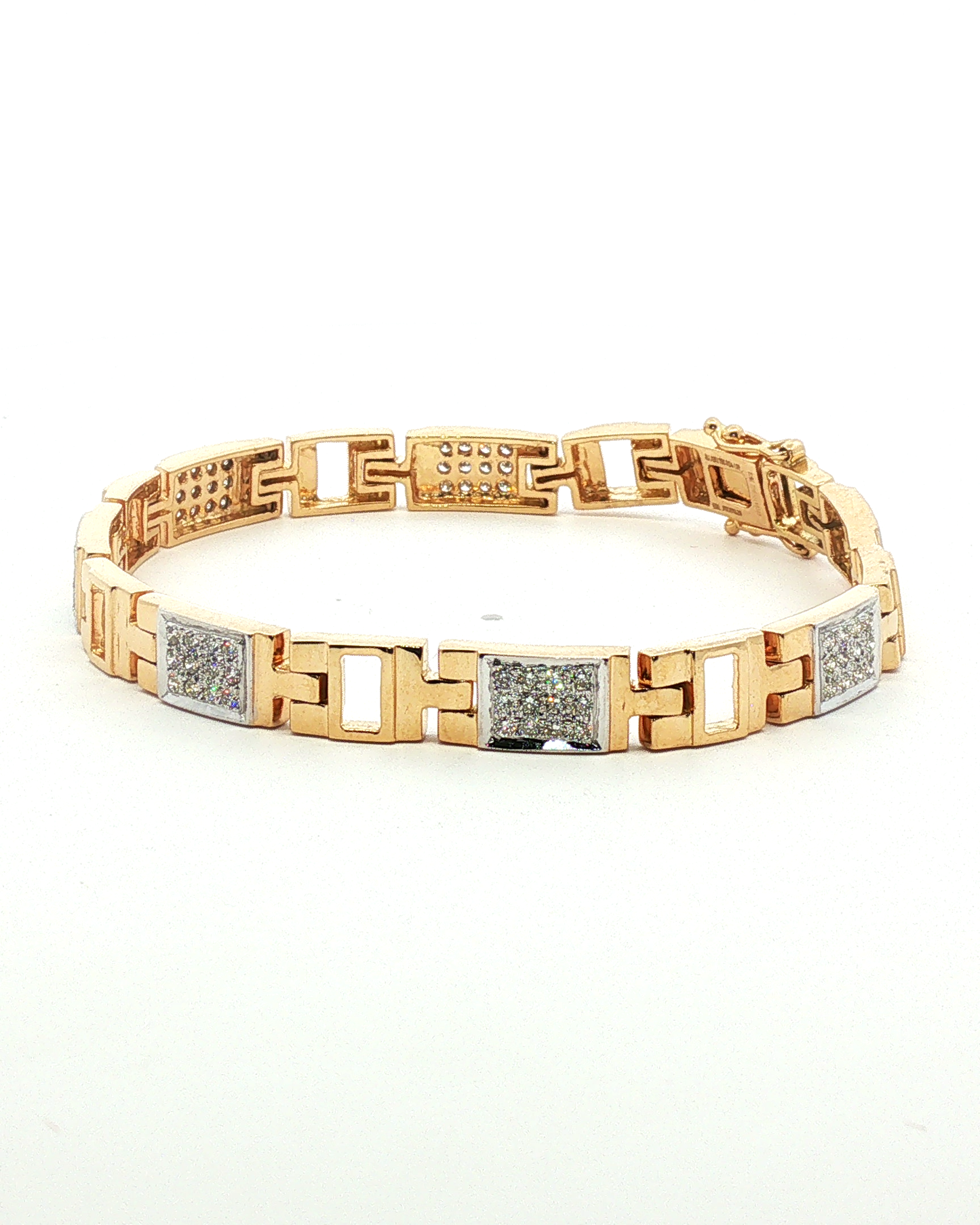 Geometric Yellow Gold and Diamond Link Bracelet