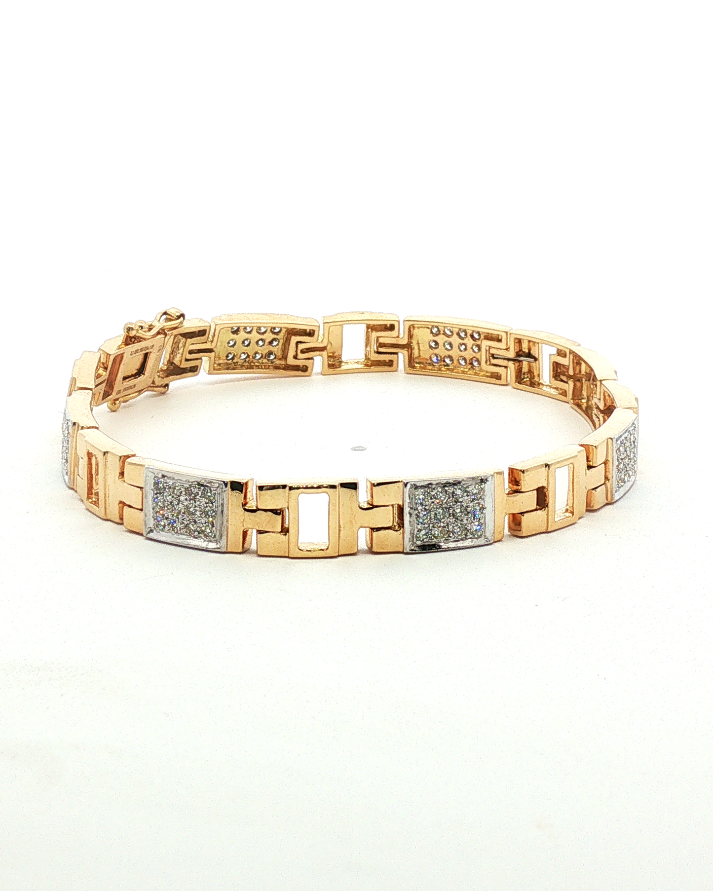 Geometric Yellow Gold and Diamond Link Bracelet