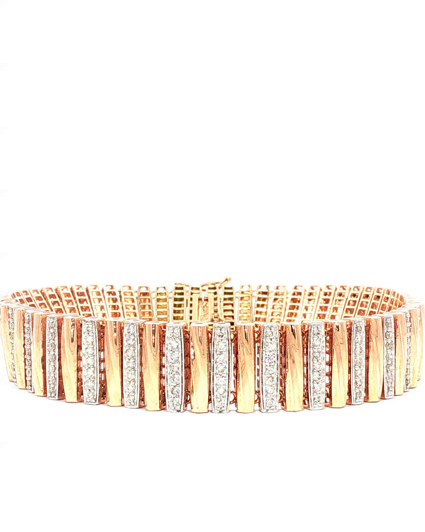 Rose Gold Diamond Alternating Bar Link Bracelet