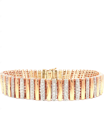 Rose Gold Diamond Alternating Bar Link Bracelet