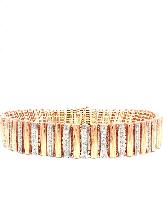 Rose Gold Diamond Alternating Bar Link Bracelet