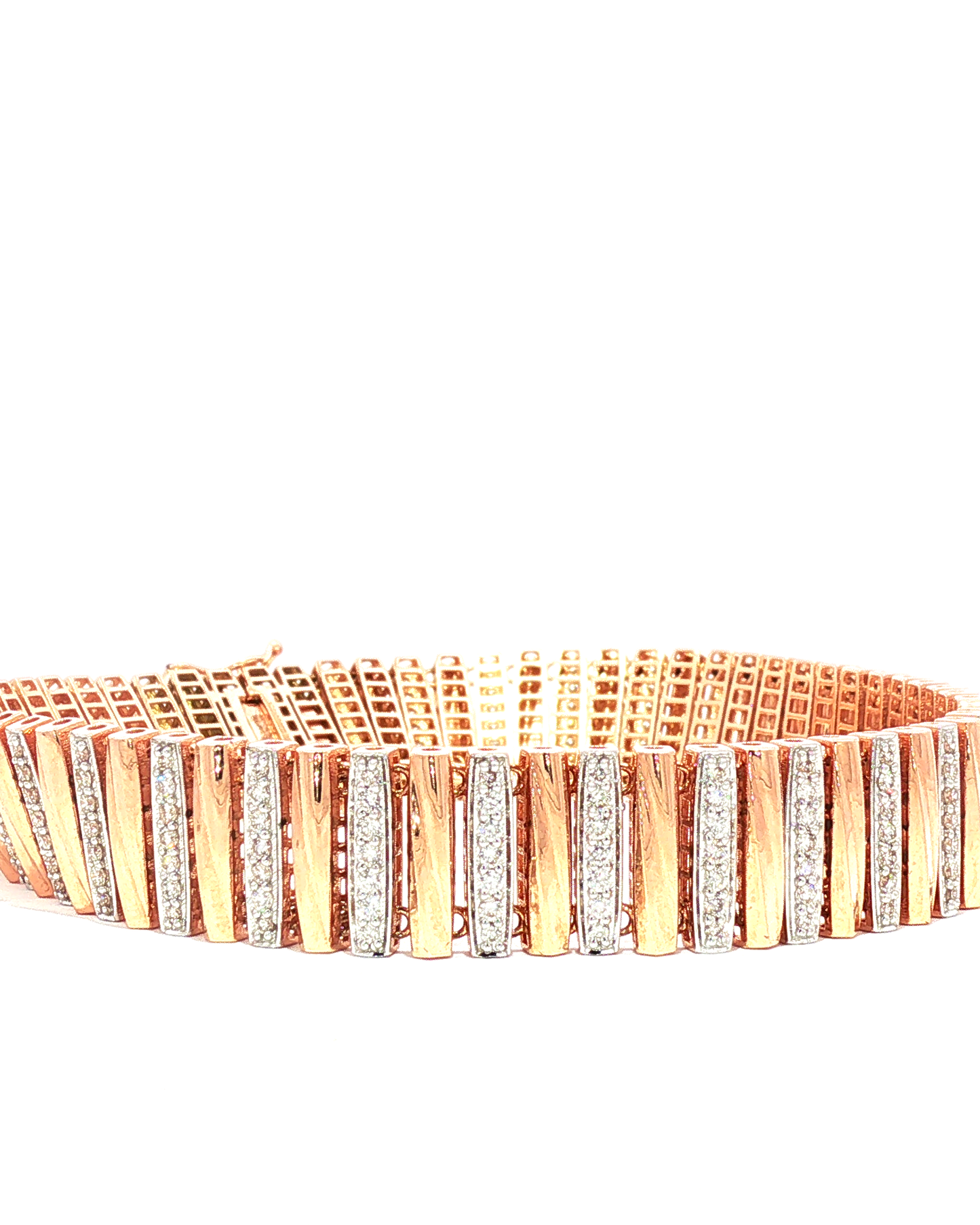 Rose Gold Diamond Alternating Bar Link Bracelet