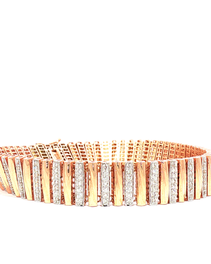 Rose Gold Diamond Alternating Bar Link Bracelet
