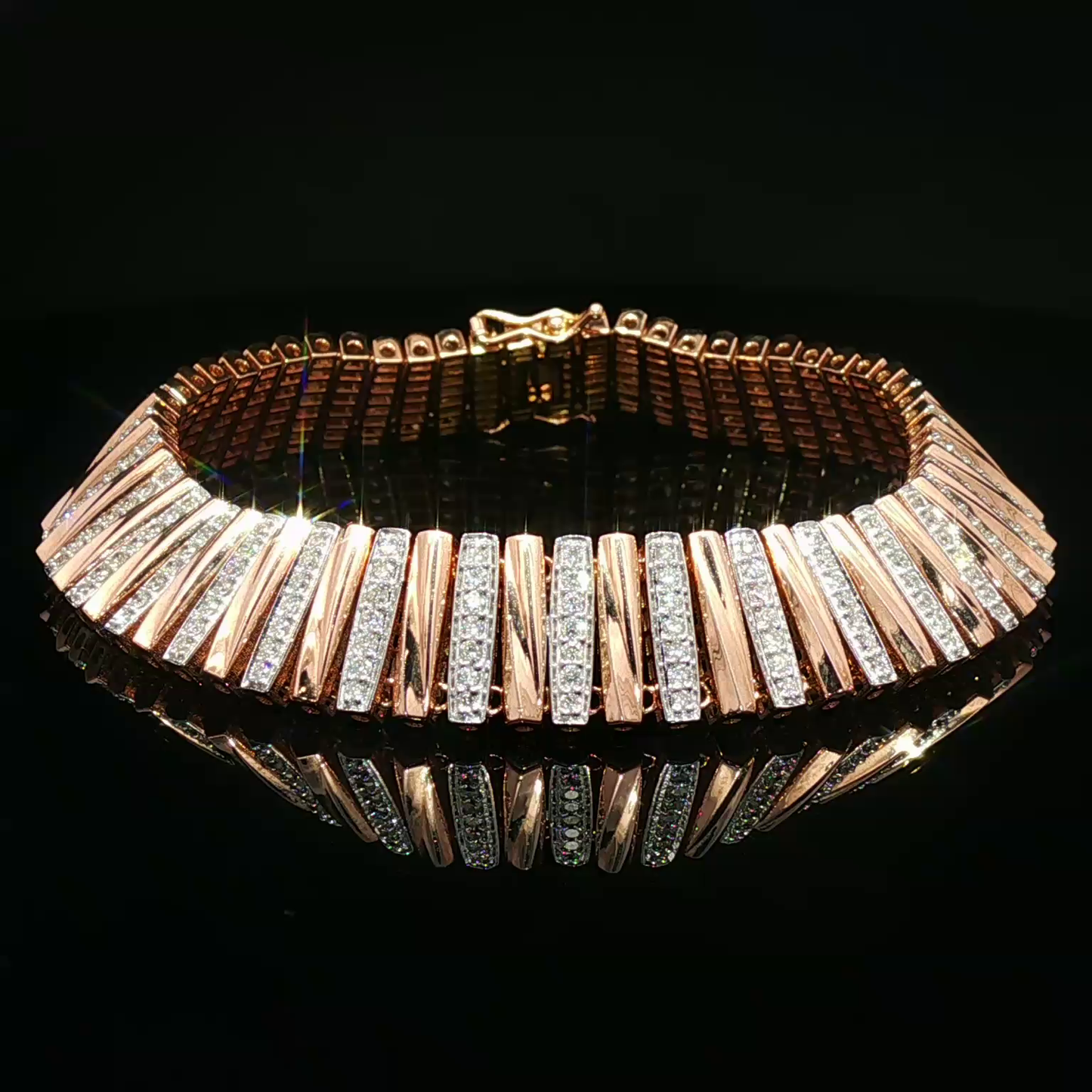 Rose Gold Diamond Alternating Bar Link Bracelet