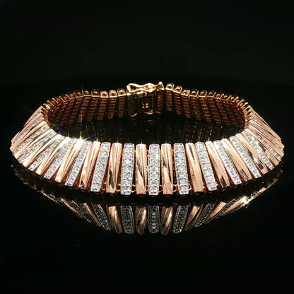 Rose Gold Diamond Alternating Bar Link Bracelet