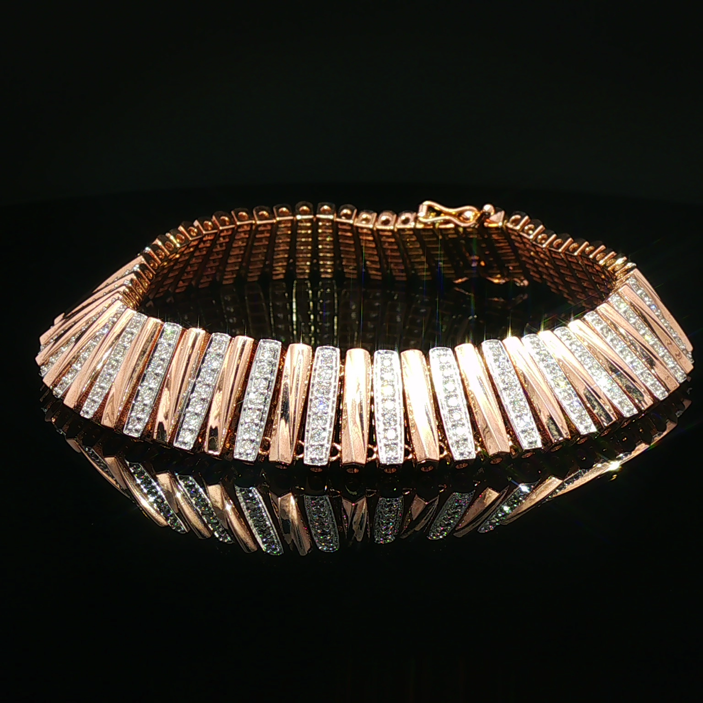 Rose Gold Diamond Alternating Bar Link Bracelet