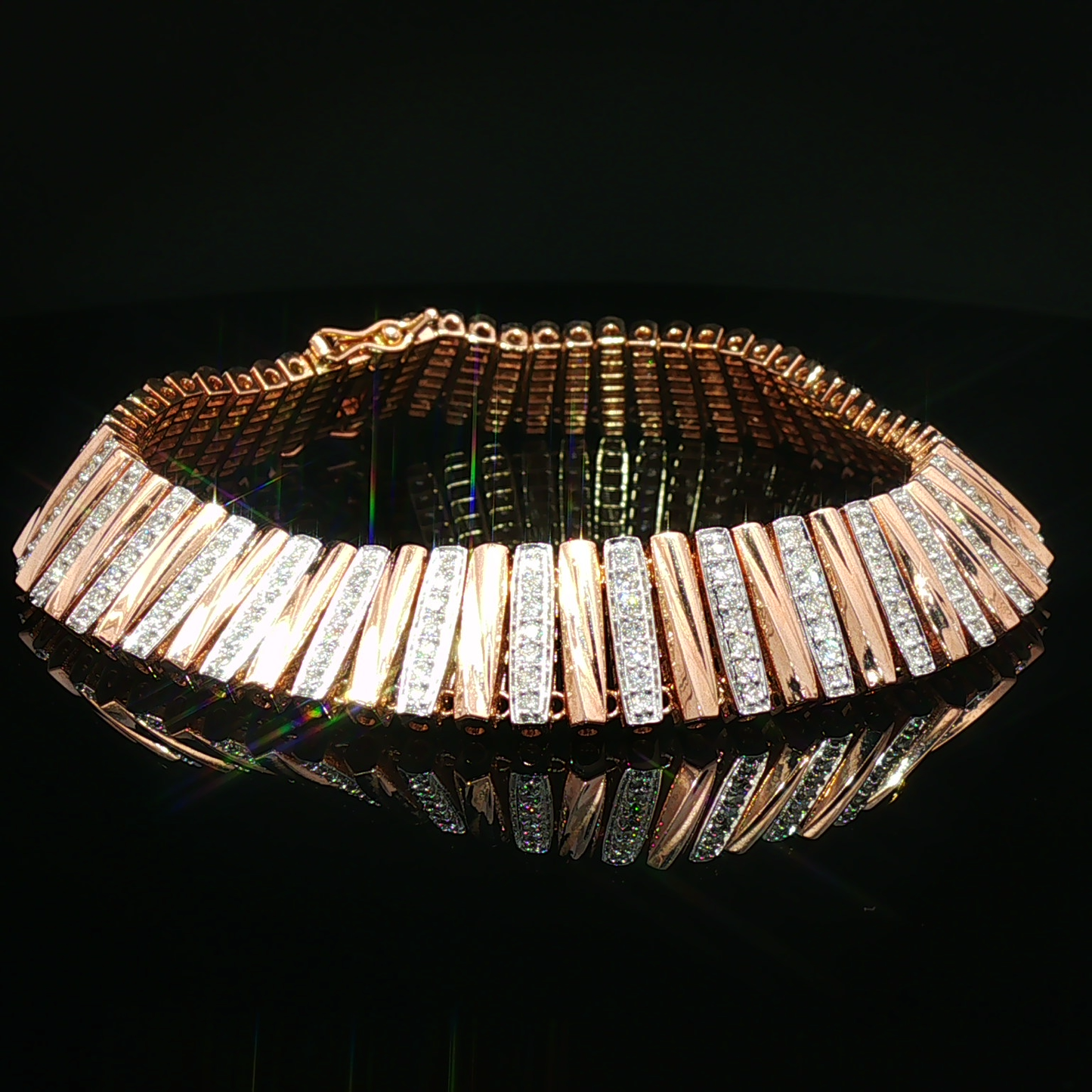 Rose Gold Diamond Alternating Bar Link Bracelet