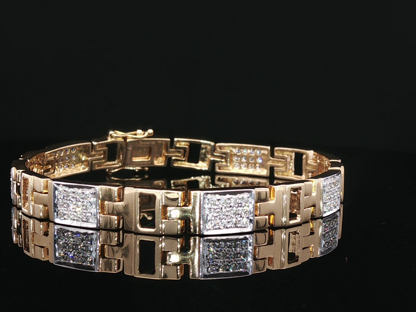 Geometric Yellow Gold and Diamond Link Bracelet