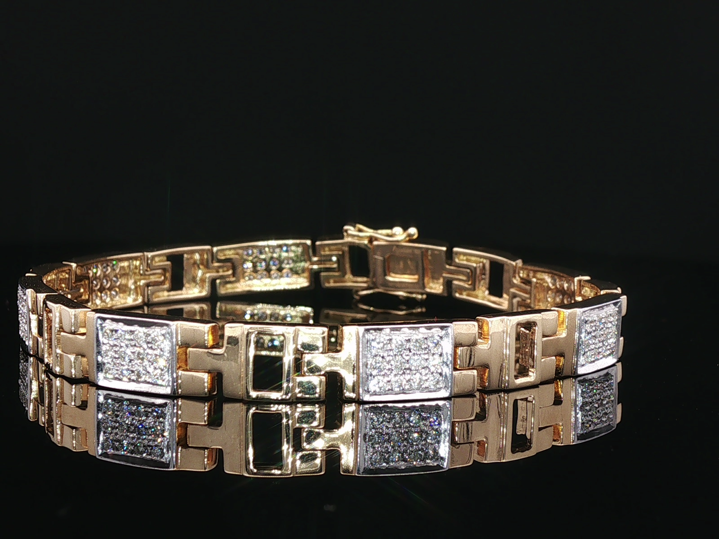 Geometric Yellow Gold and Diamond Link Bracelet