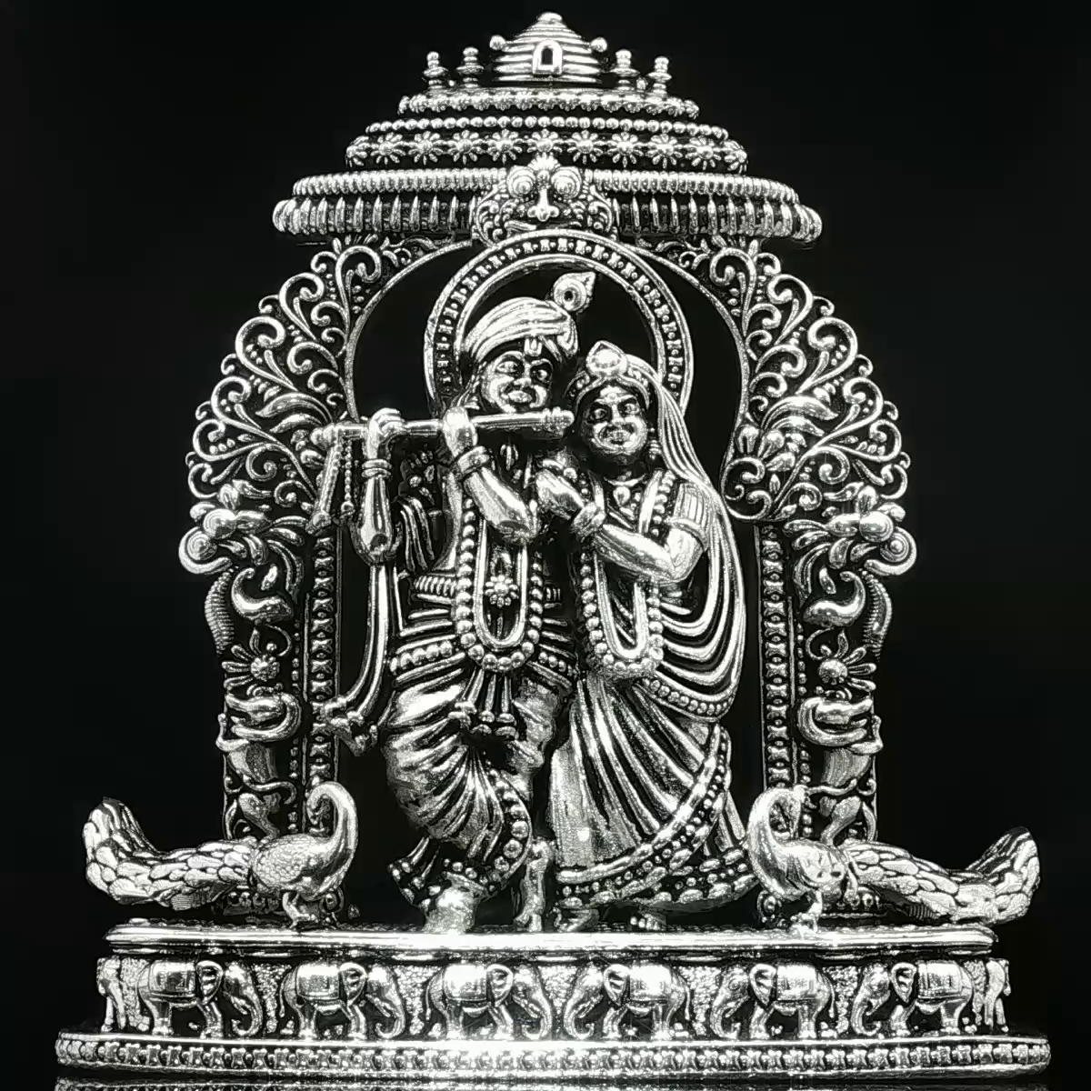 Intricate Silver Tone Radha Krishna Deity Figurine