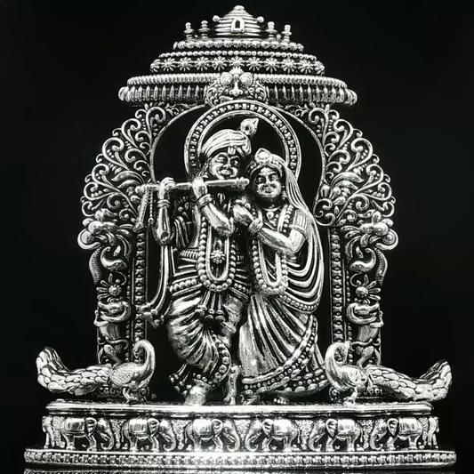Intricate Silver Tone Radha Krishna Deity Figurine