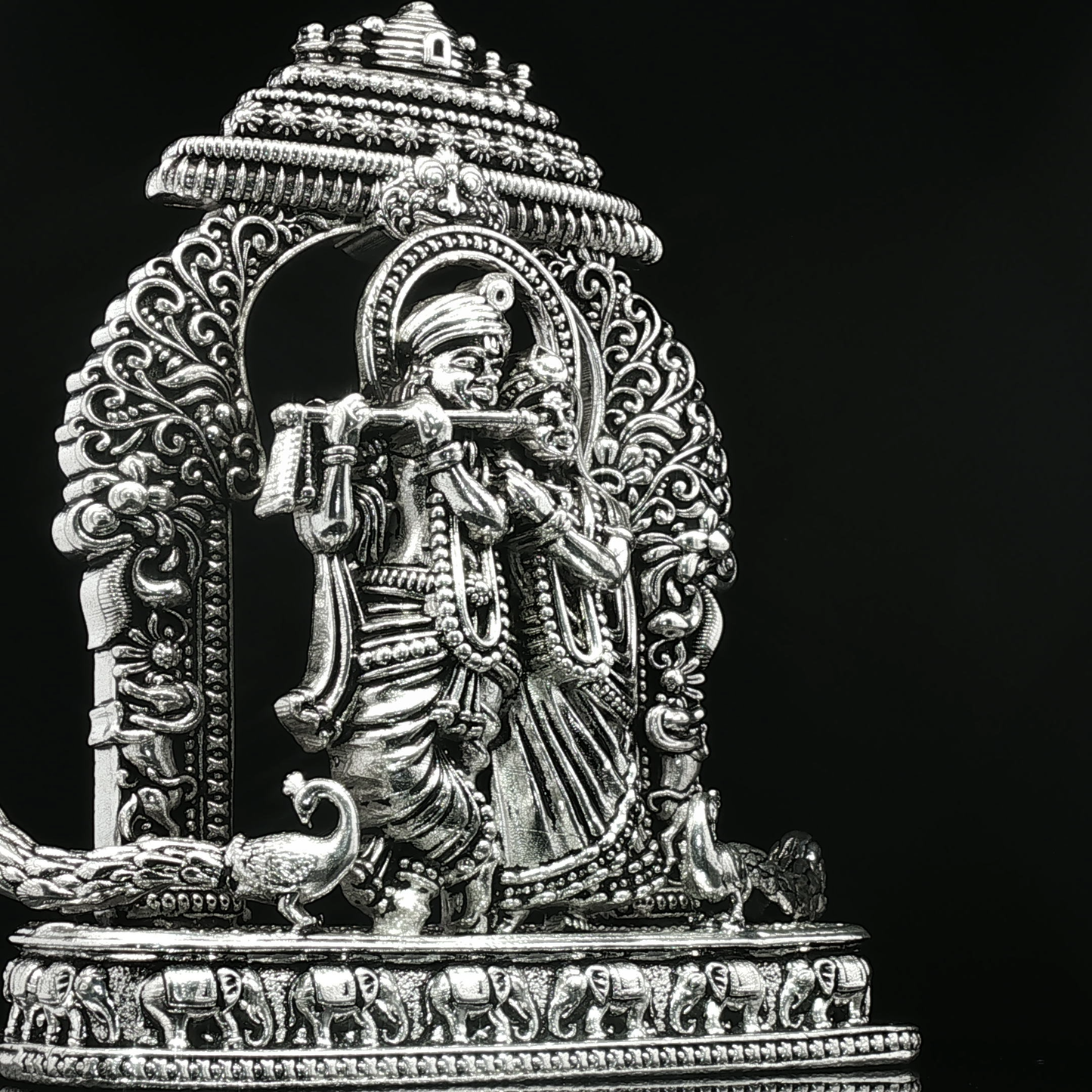 Intricate Silver Tone Radha Krishna Deity Figurine