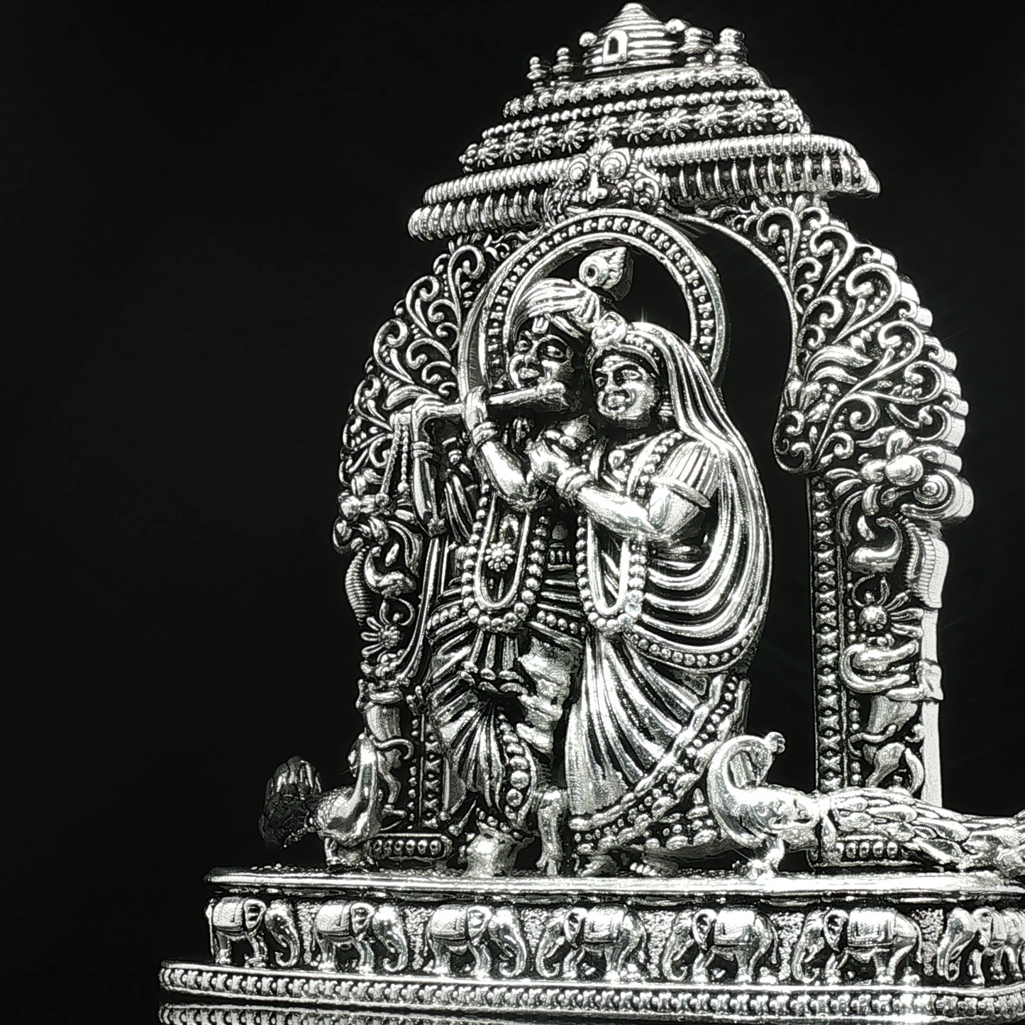 Intricate Silver Tone Radha Krishna Deity Figurine
