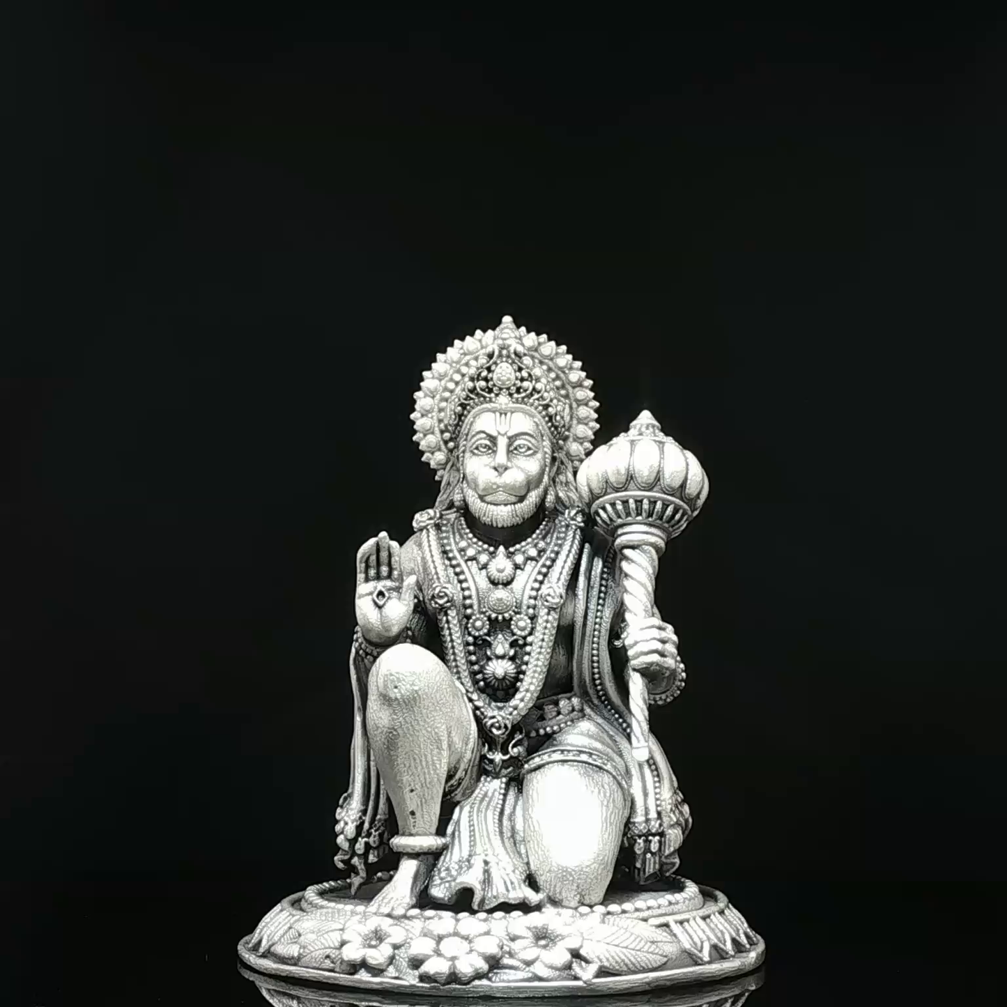 Oxidized Silver-Toned Kneeling Hanuman Figurine