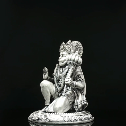 Oxidized Silver-Toned Kneeling Hanuman Figurine