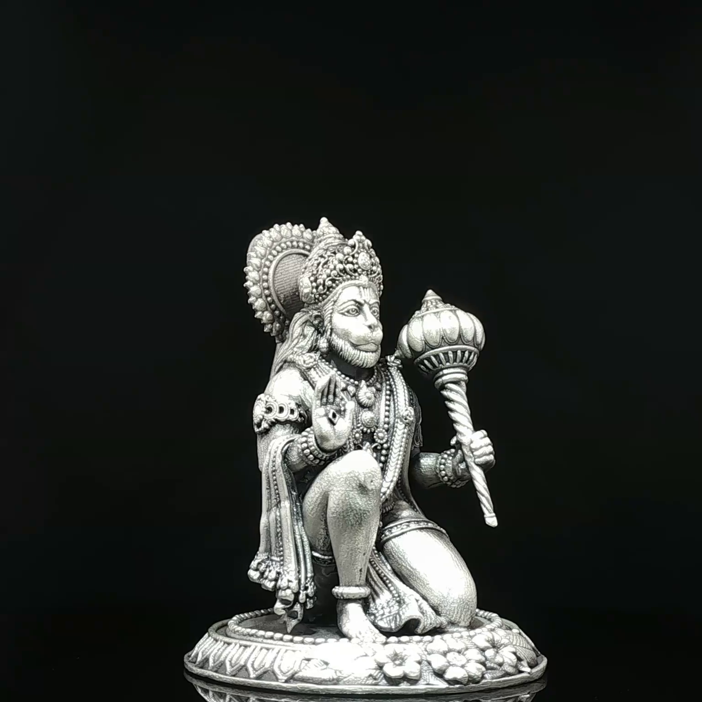 Oxidized Silver-Toned Kneeling Hanuman Figurine