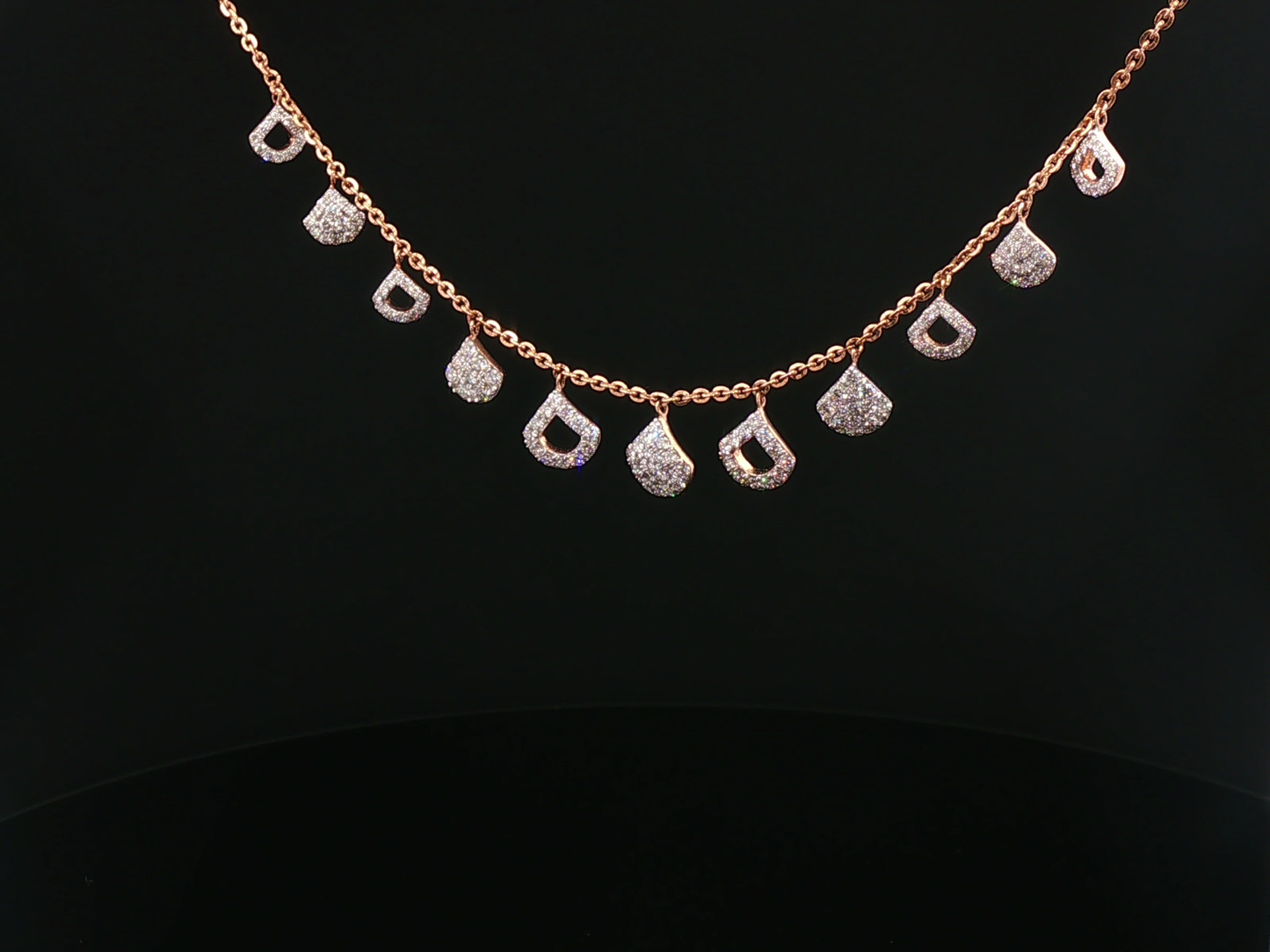Rose Gold Diamond Pave Fan Charm Necklace