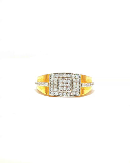 Diamond Pave Square Signet Ring in Yellow Gold