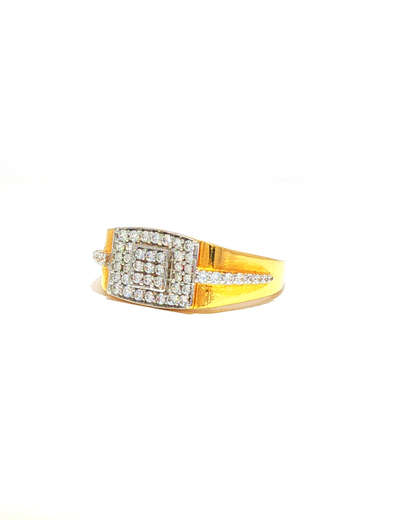 Diamond Pave Square Signet Ring in Yellow Gold
