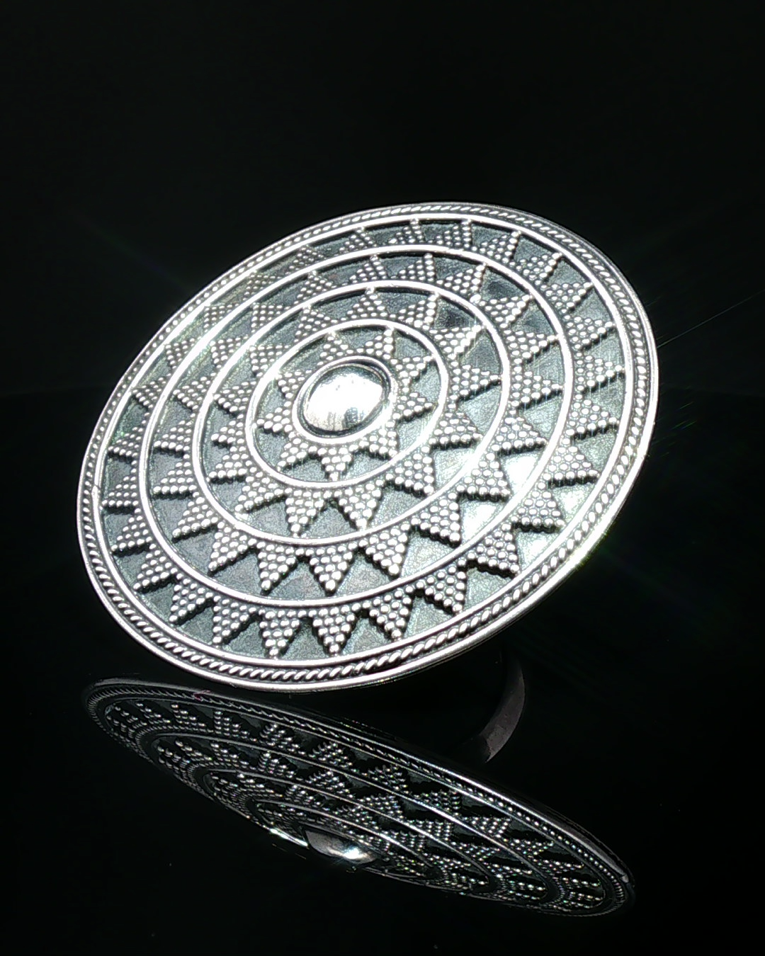 Silver-Tone Beaded Geometric Mandala Medallion