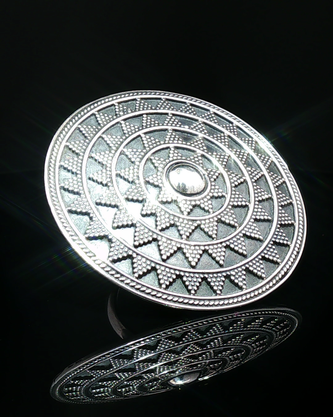 Silver-Tone Beaded Geometric Mandala Medallion