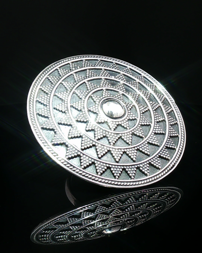 Silver-Tone Beaded Geometric Mandala Medallion
