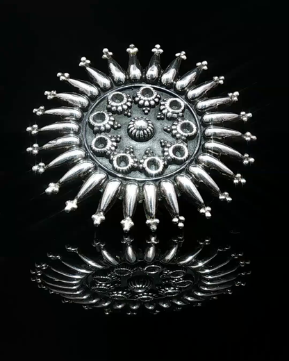 Ornate Silver Sunburst Mandala Cocktail Ring