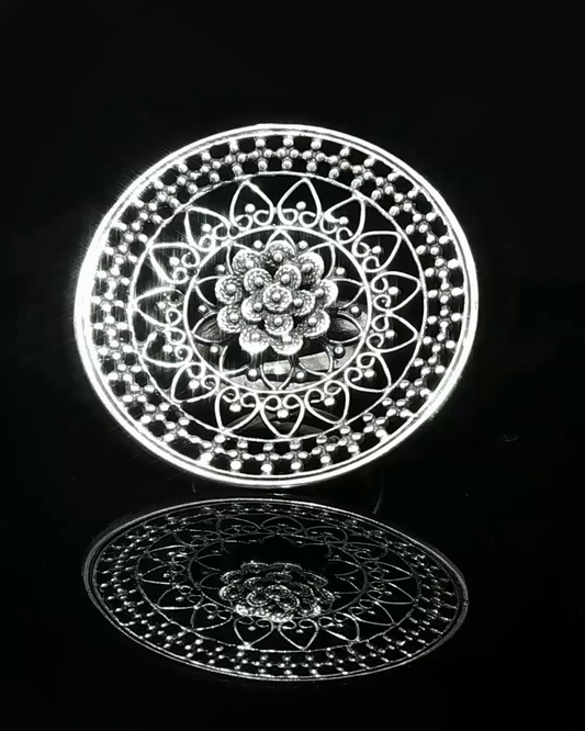 Silver Openwork Floral Mandala Cocktail Ring