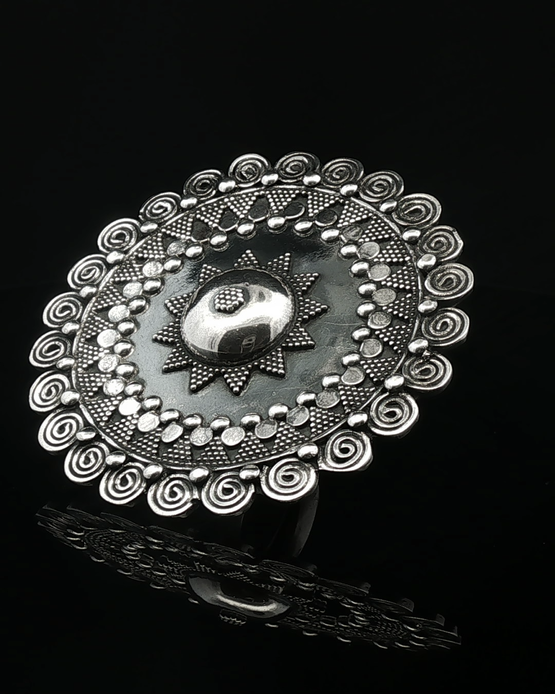 Ornate Silver Dome Cocktail Ring with Granulation Details