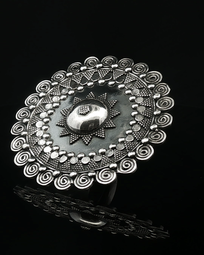 Ornate Silver Dome Cocktail Ring with Granulation Details