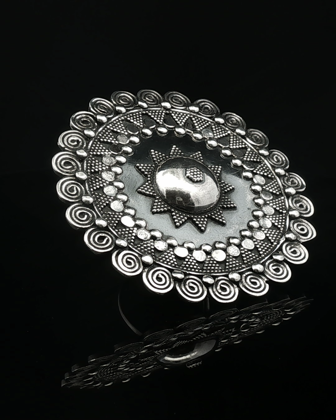Ornate Silver Dome Cocktail Ring with Granulation Details