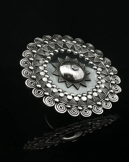 Ornate Silver Dome Cocktail Ring with Granulation Details