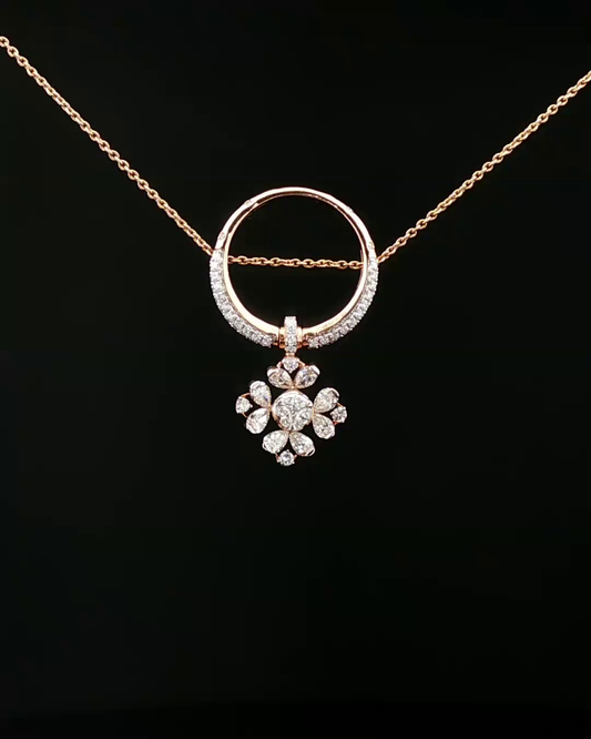 Diamond Floral Drop Charm Necklace in Rose Gold