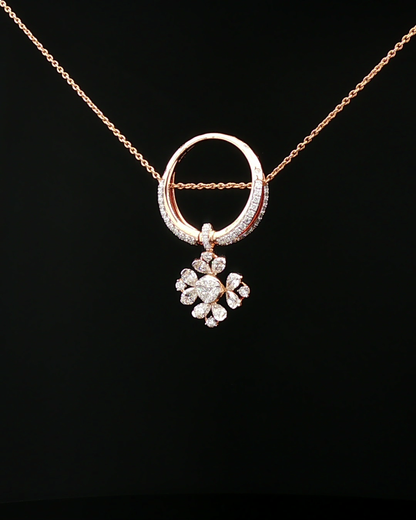 Diamond Floral Drop Charm Necklace in Rose Gold